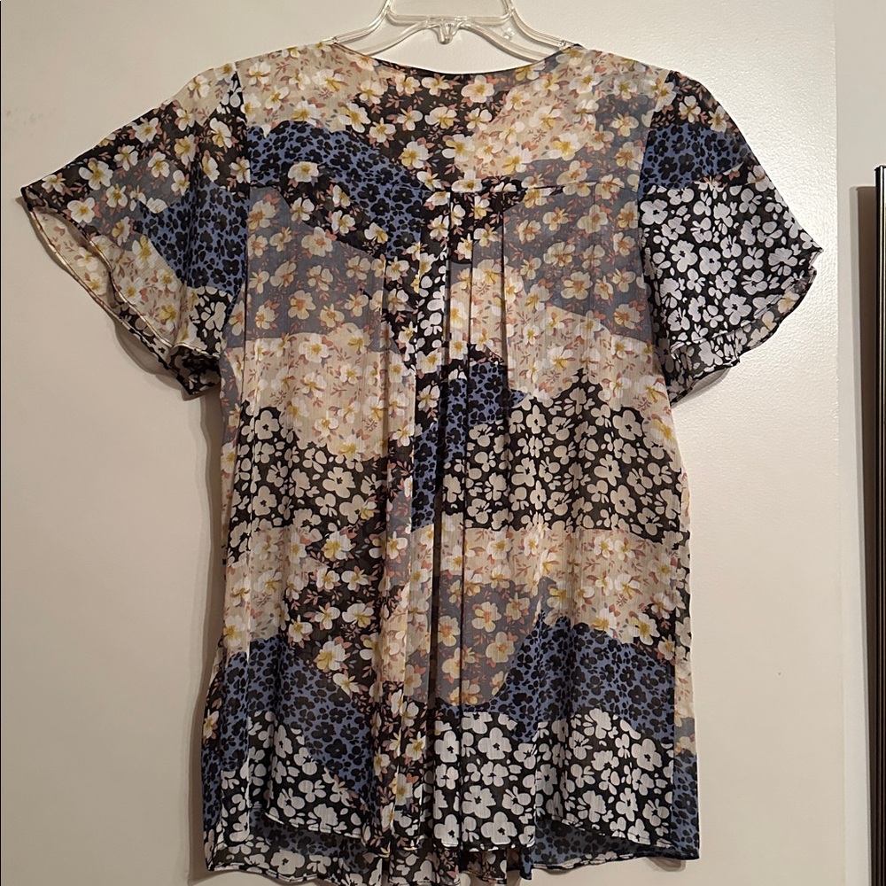 Floral Patchwork Blouse with Black Accents